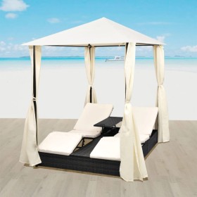 Double sun lounger with black synthetic rattan curtains by vidaXL, Outdoor beds - Ref: Foro24-42891, Price: 567,99 €, Discoun...