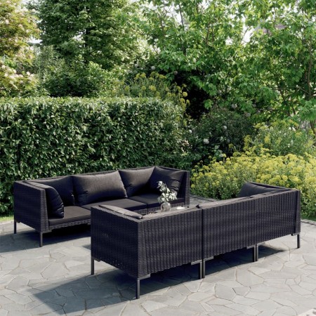 7-piece garden sofas and dark gray synthetic rattan cushions by , Garden sets - Ref: Foro24-3099800, Price: 447,75 €, Discoun...