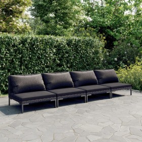 4-piece garden sofas and dark gray synthetic rattan cushions by , Garden sets - Ref: Foro24-3099814, Price: 276,99 €, Discoun...