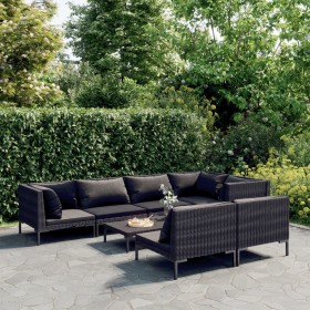 Gartensofa-Set 8-teilig mit dunkelgrauen synthetischen Rattankissen von , Gartensets - Ref: Foro24-3099861, Preis: 629,67 €, ...