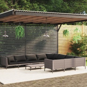 Gartensofas 11 Stück und Kissen dunkelgraues synthetisches Rattan von , Gartensets - Ref: Foro24-3099913, Preis: 794,99 €, Ra...