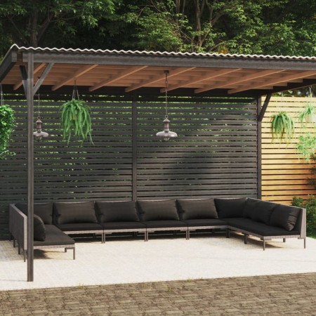 Gartenmöbel 10 Stück und Kissen dunkelgraues synthetisches Rattan von , Gartensets - Ref: Foro24-3099924, Preis: 730,99 €, Ra...