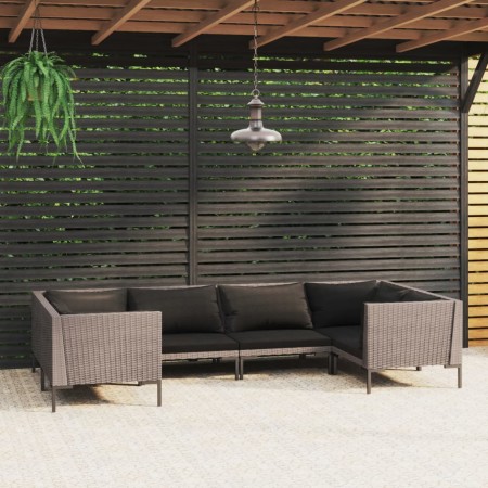 6-teilige Gartensofas und dunkelgraue synthetische Rattankissen von , Gartensets - Ref: Foro24-3099926, Preis: 468,46 €, Raba...