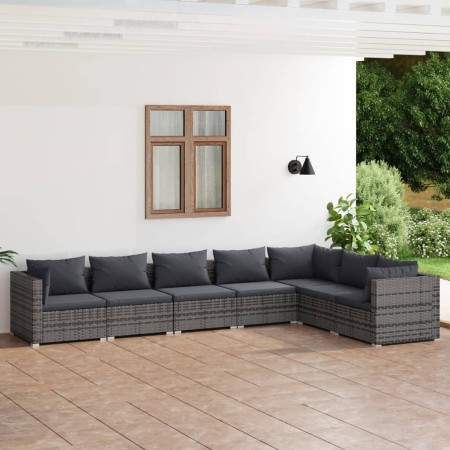 7-piece garden furniture set and gray synthetic rattan cushions by , Garden sets - Ref: Foro24-3101741, Price: 772,99 €, Disc...