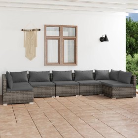 Set de muebles de jardín 7 pzas y cojines ratán sintético gris de , Conjuntos de jardín - Ref: Foro24-3101893, Precio: 780,99...