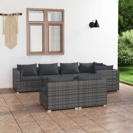 7-piece garden furniture set and gray synthetic rattan cushions by , Garden sets - Ref: Foro24-3102389, Price: 772,99 €, Disc...