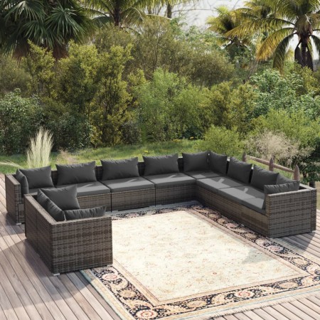 10-teiliges Gartenmöbel-Set und graue synthetische Rattankissen von , Gartensets - Ref: Foro24-3102517, Preis: 1,00 €, Rabatt: %