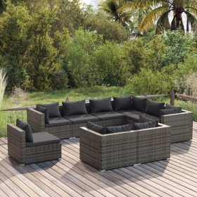 9-piece garden furniture set and gray synthetic rattan cushions by , Garden sets - Ref: Foro24-3102645, Price: 905,99 €, Disc...