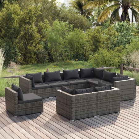 Set de muebles de jardín 9 pzas y cojines ratán sintético gris de , Conjuntos de jardín - Ref: Foro24-3102645, Precio: 1,00 €...