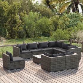 10-piece garden furniture set and gray synthetic rattan cushions by , Garden sets - Ref: Foro24-3102653, Price: 952,99 €, Dis...