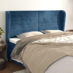 Headboard with dark blue velvet ears 183x23x118/128 cm by , Headboards and footboards - Ref: Foro24-3118160, Price: 140,54 €,...