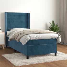 Box spring bed with dark blue velvet mattress 90x200 cm by , Beds and slatted bases - Ref: Foro24-3132721, Price: 351,28 €, D...