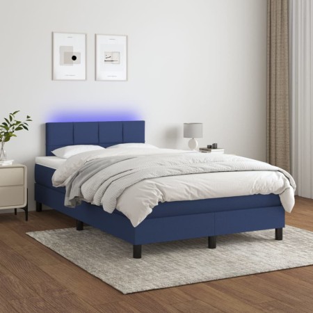 Cama box spring con colchón y LED tela azul 120x200 cm de , Camas y somieres - Ref: Foro24-3133147, Precio: 393,88 €, Descuen...