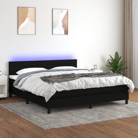 Cama box spring colchón y luces LED tela negro 180x200 cm de , Camas y somieres - Ref: Foro24-3133255, Precio: 567,71 €, Desc...