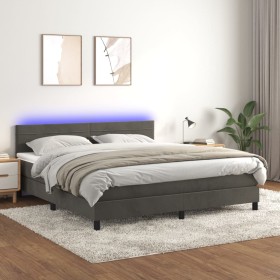 Box spring bed with mattress and LED dark gray velvet 180x200 cm by , Beds and slatted bases - Ref: Foro24-3134478, Price: 52...