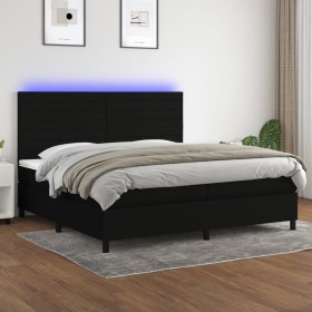 Box spring bed mattress and LED lights black fabric 200x200 cm by , Beds and slatted bases - Ref: Foro24-3134983, Price: 727,...