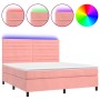 Cama box spring colchón y LED terciopelo rosa 180x200 cm de , Camas y somieres - Ref: Foro24-3136202, Precio: 575,28 €, Descu...