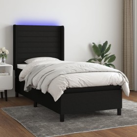 Box spring bed mattress and LED lights black fabric 100x200 cm by , Beds and slatted bases - Ref: Foro24-3138375, Price: 379,...