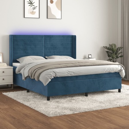 Box spring bed with mattress and LED velvet dark blue 180x200 cm by , Beds and slatted bases - Ref: Foro24-3139641, Price: 59...