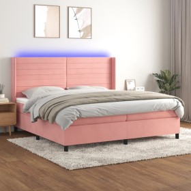 Cama box spring colchón y LED terciopelo rosa 200x200 cm de , Camas y somieres - Ref: Foro24-3139648, Precio: 632,99 €, Descu...