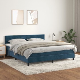 Box spring bed with dark blue velvet mattress 180x200 cm by , Beds and slatted bases - Ref: Foro24-3141381, Price: 526,63 €, ...