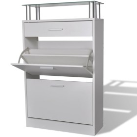 Shoe cabinet with drawer and white glass top shelf by , Shoe racks and shoe organizers - Ref: Foro24-241244, Price: 102,99 €,...