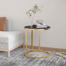 Black and gold marble tempered glass side table 45 cm by , Side tables - Ref: Foro24-331663, Price: 47,30 €, Discount: %