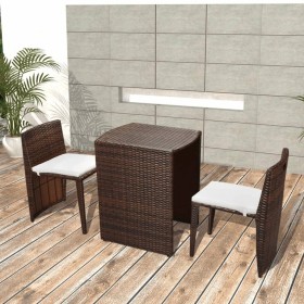 Garden bistro table and chairs 3 pcs and brown poly rattan cushions by vidaXL, Garden sets - Ref: Foro24-42881, Price: 170,63...