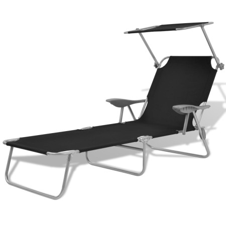 Sun lounger with black steel awning by vidaXL, Loungers - Ref: Foro24-42932, Price: 91,74 €, Discount: %