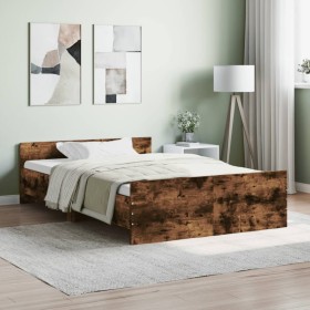 Bed frame with smoked oak headboard and footboard 120x190cm by , Beds and slatted bases - Ref: Foro24-3203779, Price: 146,75 ...