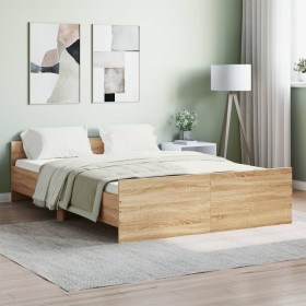 Estructura de cama con cabecero piecero roble Sonoma 135x190 cm de , Camas y somieres - Ref: Foro24-3203791, Precio: 143,89 €...