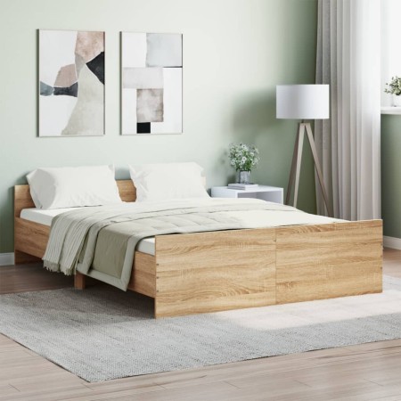 Bed frame with Sonoma oak headboard and footboard 135x190 cm by , Beds and slatted bases - Ref: Foro24-3203791, Price: 143,89...