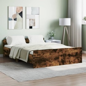 Bed frame with smoked oak headboard and footboard 135x190cm by , Beds and slatted bases - Ref: Foro24-3203793, Price: 114,99 ...