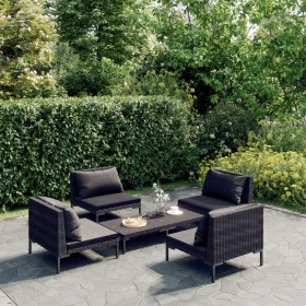 Gartensofas 5 Stück und Kissen dunkelgraues synthetisches Rattan von , Gartensets - Ref: Foro24-3099804, Preis: 299,99 €, Rab...