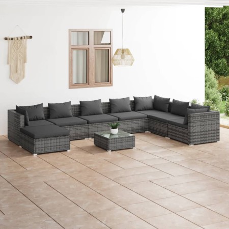 9-piece garden furniture set and gray synthetic rattan cushions by , Garden sets - Ref: Foro24-3101869, Price: 976,17 €, Disc...