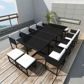 Set comedor de jardín 13 piezas y cojines ratán sintético negro de vidaXL, Conjuntos de jardín - Ref: Foro24-42761, Precio: 9...