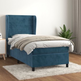 Box spring bed with dark blue velvet mattress 90x200 cm by , Beds and slatted bases - Ref: Foro24-3129253, Price: 363,17 €, D...