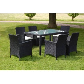 7-teiliges Garten-Essset und schwarze Kissen aus synthetischem Rattan von vidaXL, Gartensets - Ref: Foro24-43120, Preis: 439,...