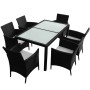 Set comedor de jardín 7 piezas y cojines ratán sintético negro de vidaXL, Conjuntos de jardín - Ref: Foro24-43120, Precio: 48...