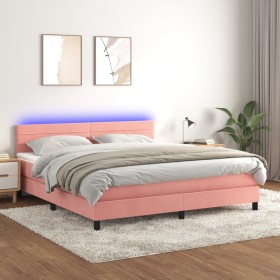 Cama box spring colchón y LED terciopelo rosa 180x200 cm de , Camas y somieres - Ref: Foro24-3134482, Precio: 508,28 €, Descu...