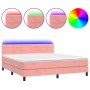 Cama box spring colchón y LED terciopelo rosa 180x200 cm de , Camas y somieres - Ref: Foro24-3134482, Precio: 510,24 €, Descu...