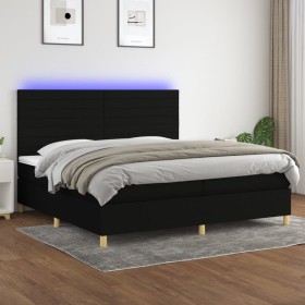 Box spring bed mattress and LED lights black fabric 200x200 cm by , Beds and slatted bases - Ref: Foro24-3135543, Price: 635,...