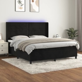 Box spring bed with mattress and LED black velvet 180x200 cm by , Beds and slatted bases - Ref: Foro24-3139639, Price: 663,71...