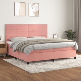 Box spring bed with pink velvet mattress 200x200 cm by , Beds and slatted bases - Ref: Foro24-3143108, Price: 607,01 €, Disco...