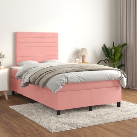 Box spring bed with pink velvet mattress 120x200 cm by , Beds and slatted bases - Ref: Foro24-3143078, Price: 430,51 €, Disco...