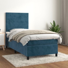 Box spring bed with dark blue velvet mattress 90x190 cm by , Beds and slatted bases - Ref: Foro24-3143059, Price: 362,09 €, D...