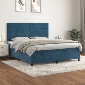 Cama box spring con colchón terciopelo azul oscuro 180x200 cm de , Camas y somieres - Ref: Foro24-3143101, Precio: 575,99 €, ...