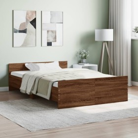 Bed frame with brown oak headboard and footboard 120x190 cm by , Beds and slatted bases - Ref: Foro24-3203781, Price: 118,99 ...