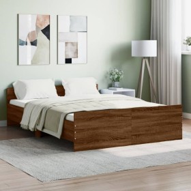 Bed frame with brown oak headboard and footboard 135x190cm by , Beds and slatted bases - Ref: Foro24-3203795, Price: 122,99 €...