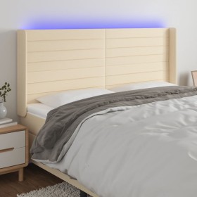 Cabecero con LED de tela color crema 203x16x118/128 cm de , Cabeceros y pies de cama - Ref: Foro24-3124215, Precio: 146,86 €,...